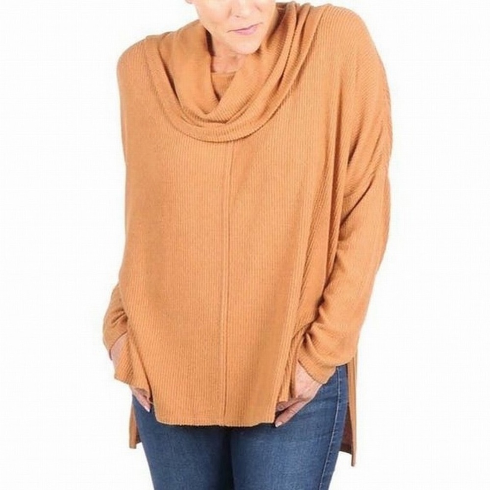 Status by Chenault Camel Cowlneck Pullover Sweater Top